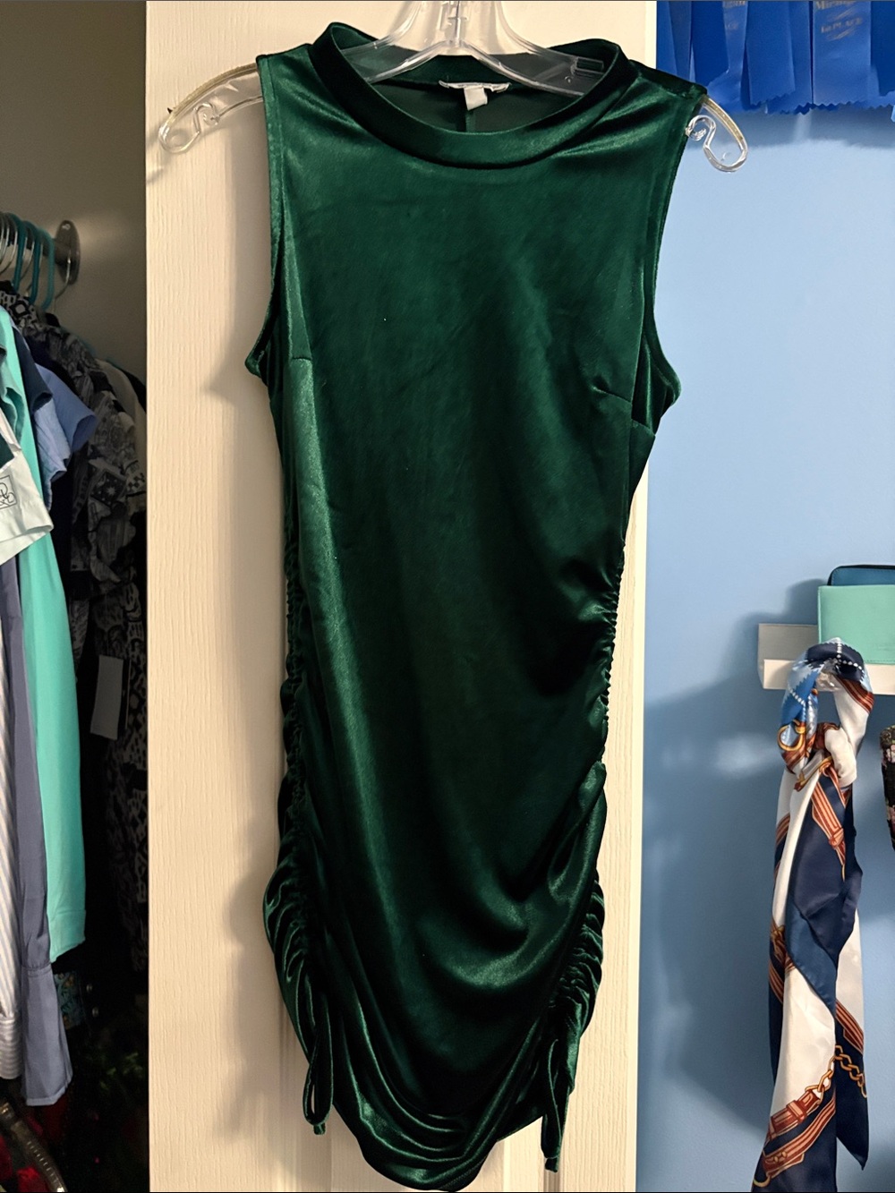 Speechless Emerald Green Velvet Ruched Sheath Dress